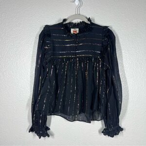 FARM Rio Metallic Stripe Cotton Blouse Size Small